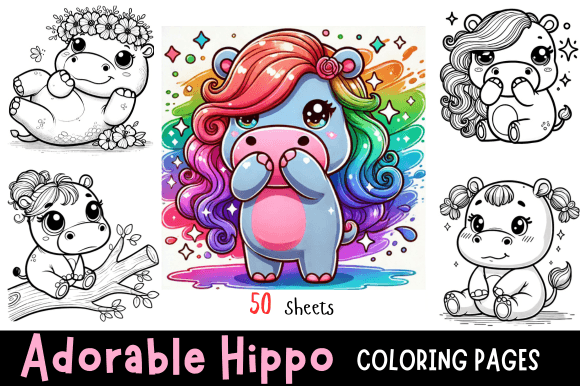 Adorable Hippo Coloring Pages