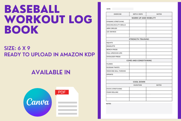 Baseball Workout Log Book - KDP Interior